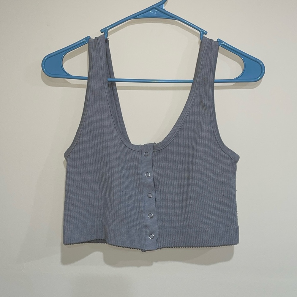 Aerie Grey Ribbed Button Down Crop Top - Size XXL